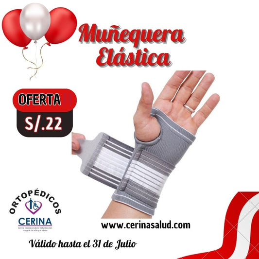 Muñequera Elástica con Refuerzo Color Plomo