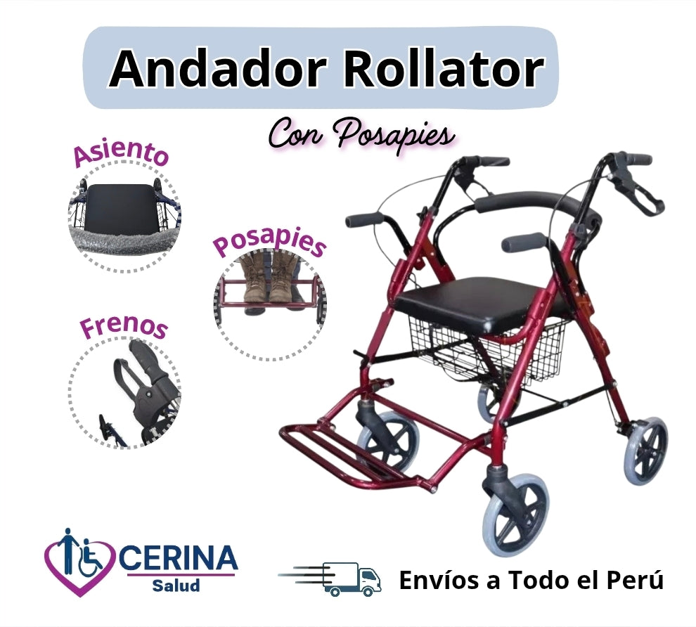 Andador con Asiento/ Canastilla/ Posapie
