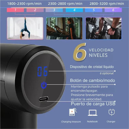 Pistola Masajeadora Inalámbrica con 6 velocidades/ Massage Gun