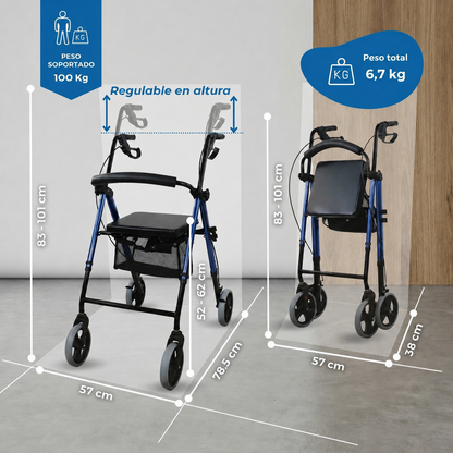 Andador con Canastilla,  Frenos y Asiento